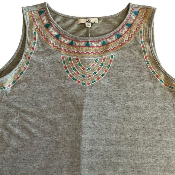 Ya Los Angeles Midi Dress Round Neck Sleeveless Grey Geo Embroidery Large - Picture 6 of 9